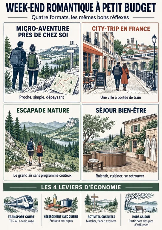 Idée de week-end pas cher en amoureux : quatre formats de séjour et astuces pour économiser