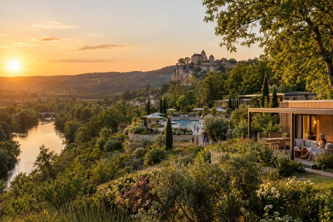 Camping Dordogne 5 étoiles avec piscine, mobil-homes et rivière dans le paysage du Périgord