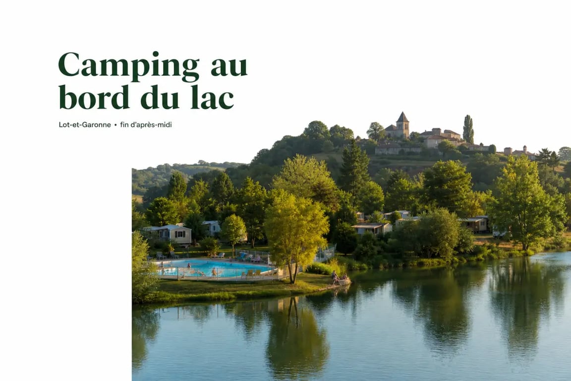 Vacances lot et garonne camping dans un domaine vert au bord d’un lac avec piscine