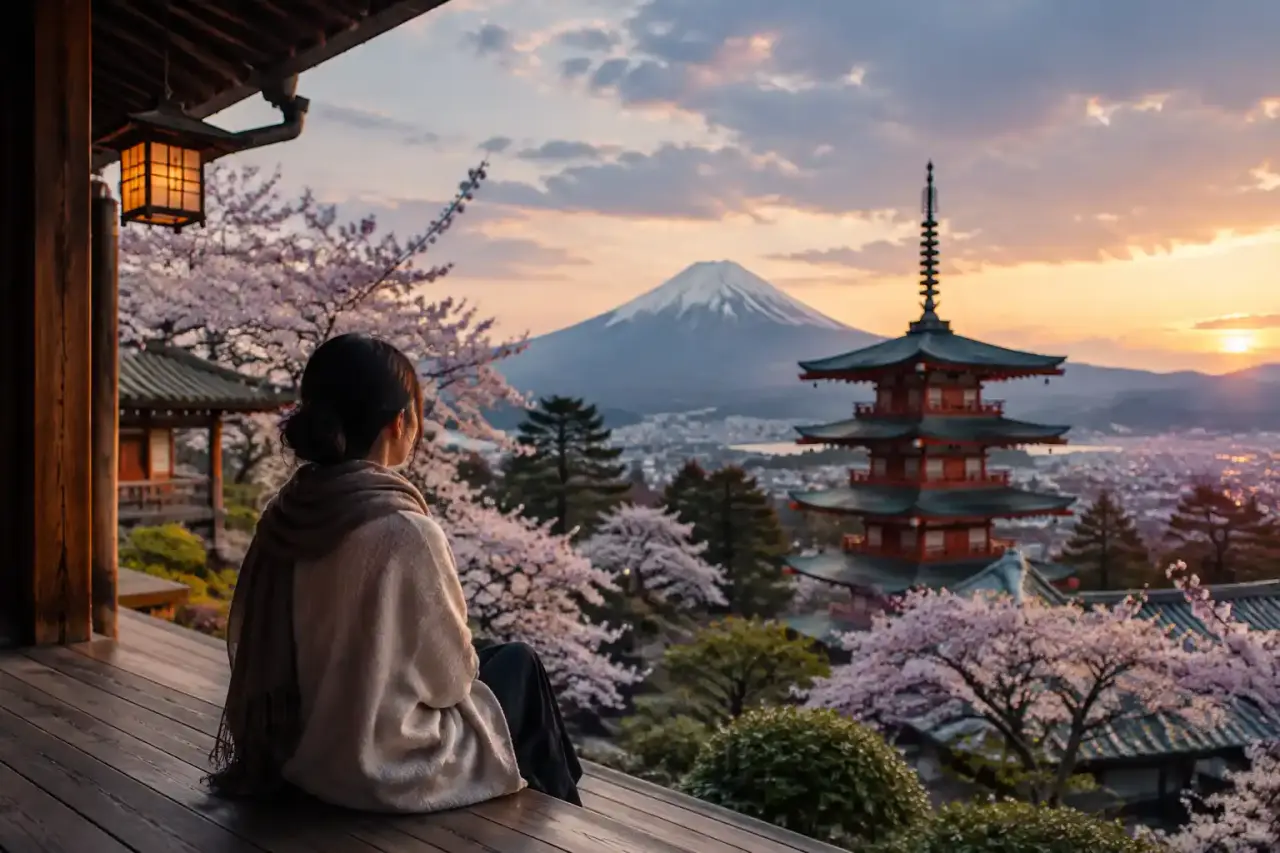 Temple japonais traditionnel entouré de nature