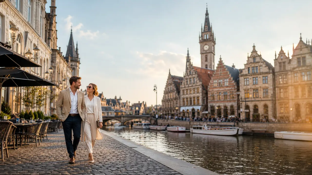 Canaux pittoresques de Gand au crépuscule avec reflets de lumières douces