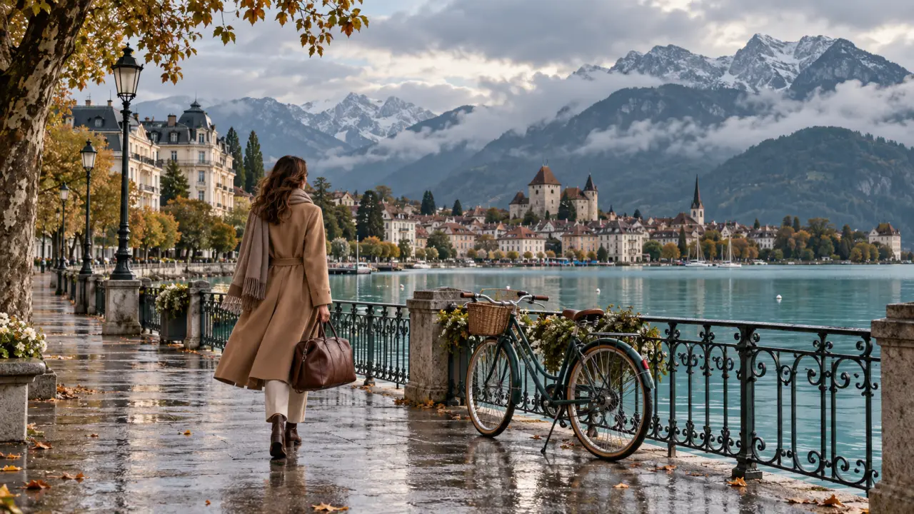 Vue élégante du lac d'Annecy et des montagnes environnantes