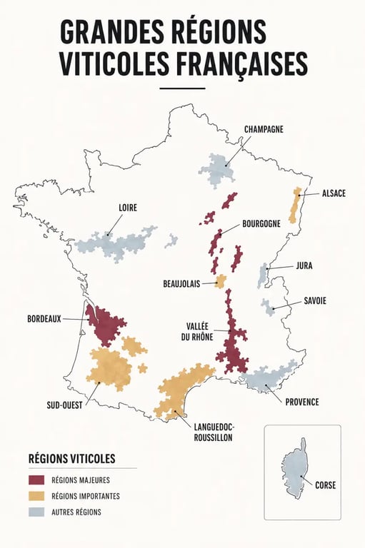 Vignoble de france : carte éditoriale des grandes régions viticoles françaises