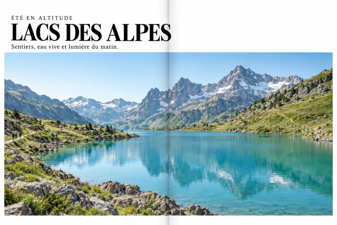 Été en France à la montagne autour d’un lac alpin et de sentiers